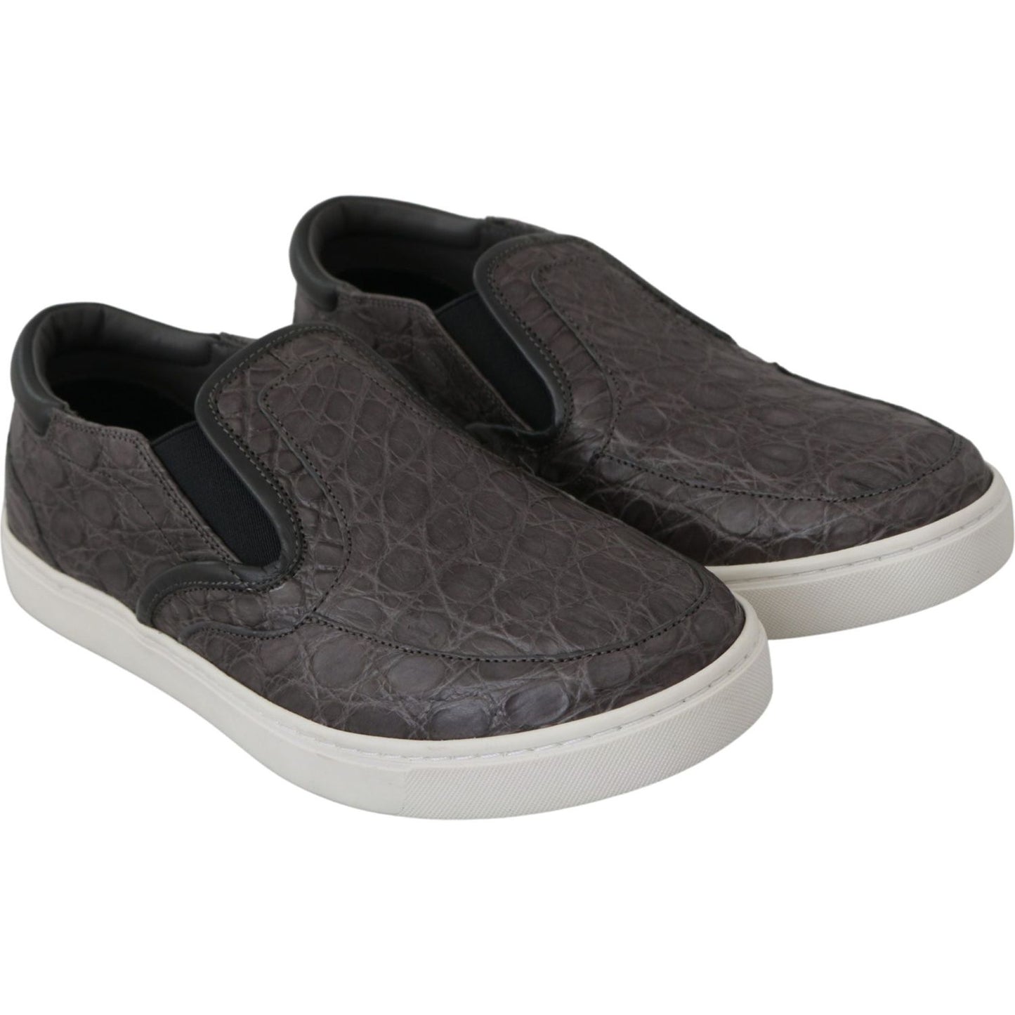 Dolce & Gabbana Gray Leather Flat Caiman Mens Loafers Shoes
