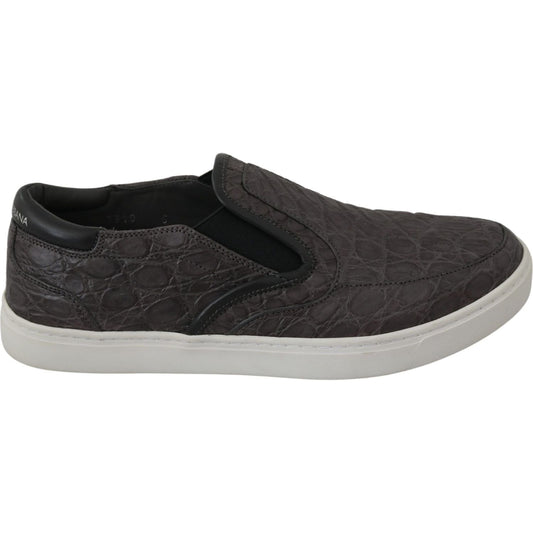Dolce & Gabbana Gray Leather Flat Caiman Mens Loafers Shoes
