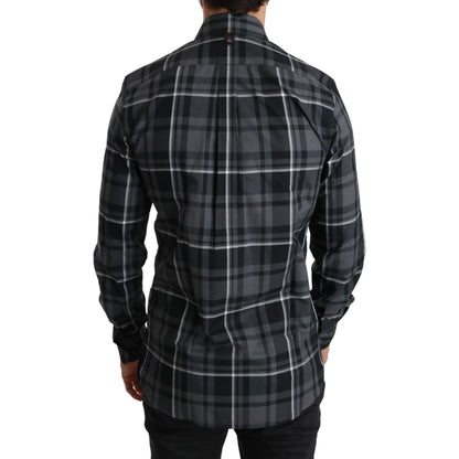 Dolce & Gabbana Gray Checkered Heart Collar MARTINI Shirt