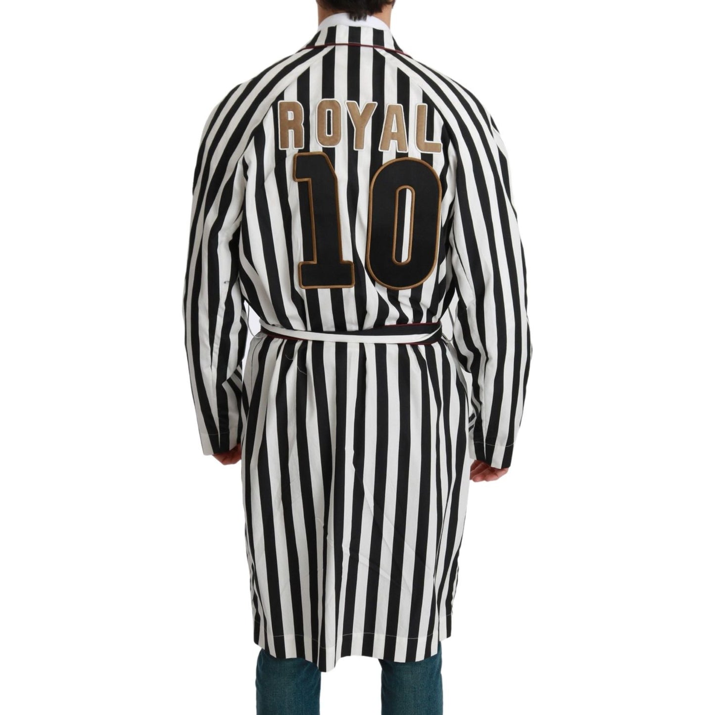 Dolce & Gabbana Black Coat Nightgown White Cotton Robe