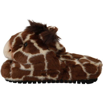 Dolce & Gabbana Brown Giraffe Slippers Flats Sandals Shoes