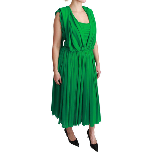 Dolce & Gabbana 100% Silk Green Sleeveless Pleated Maxi Dress DR2557-40