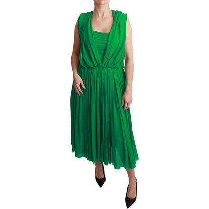Dolce & Gabbana 100% Silk Green Sleeveless Pleated Maxi Dress Dress