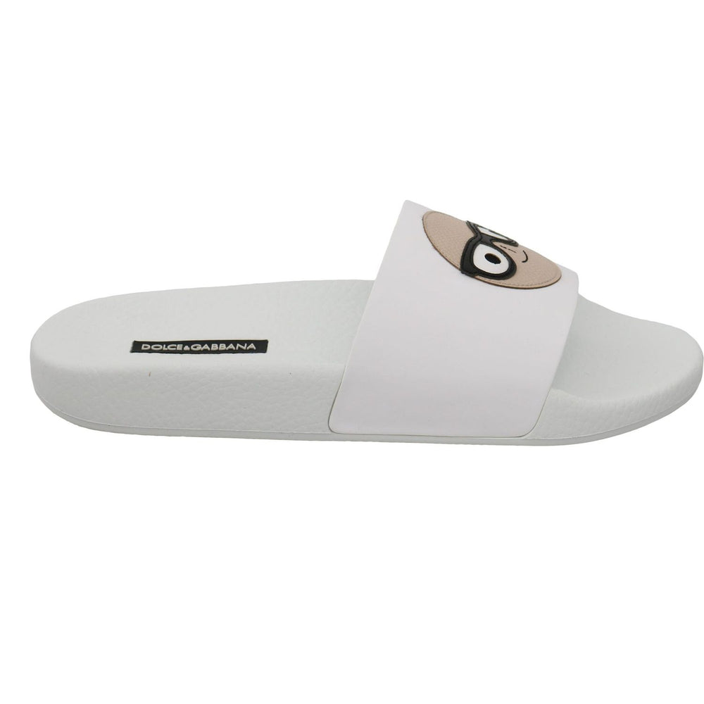 Dolce & Gabbana White Leather #dgfamily Slides Shoes Sandals
