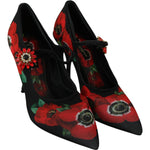 Dolce & Gabbana Floral Mary Janes Pumps with Crystal Detail Shoes Dolce & Gabbana Black