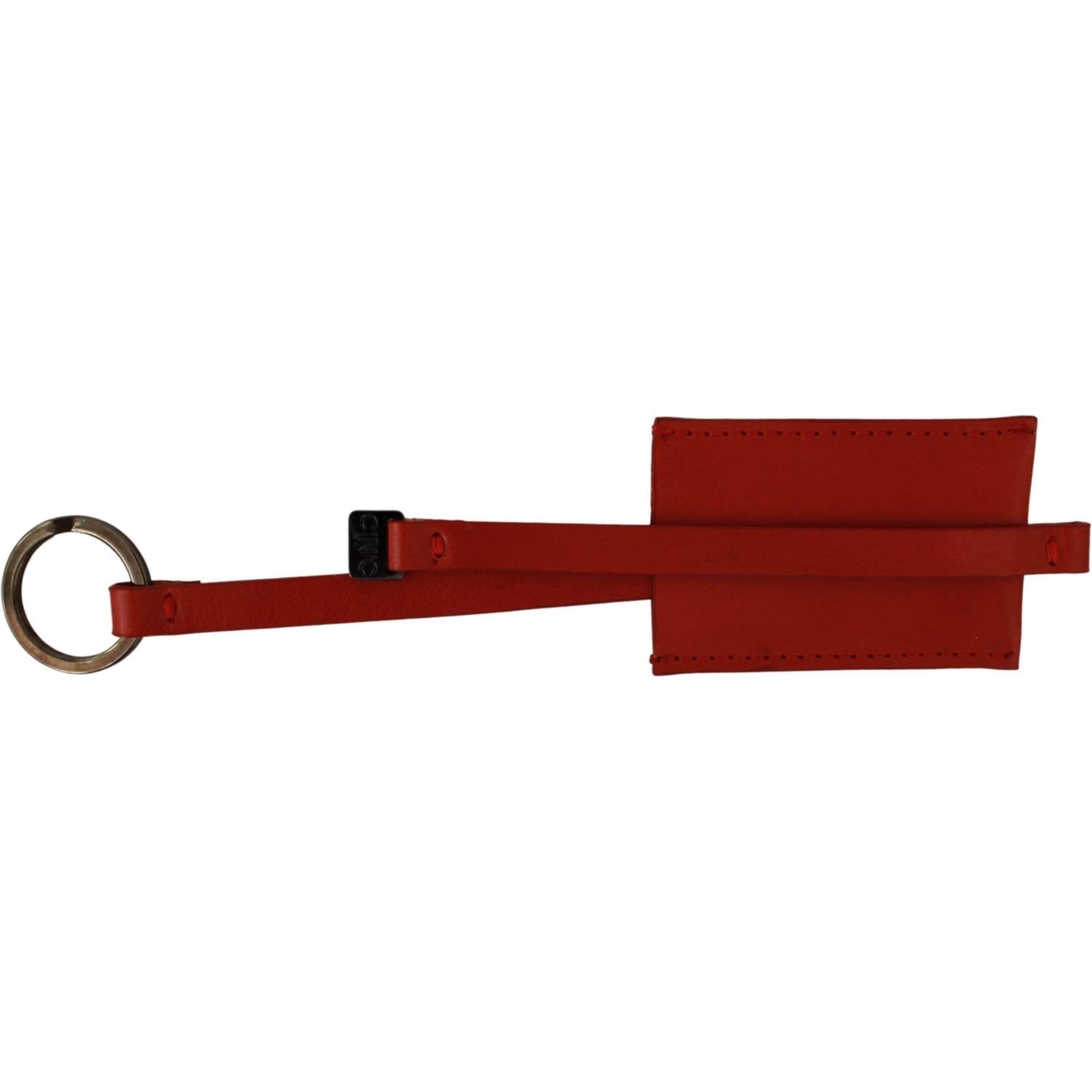 Costume National Red Leather Branded Logo Keyring Keychain