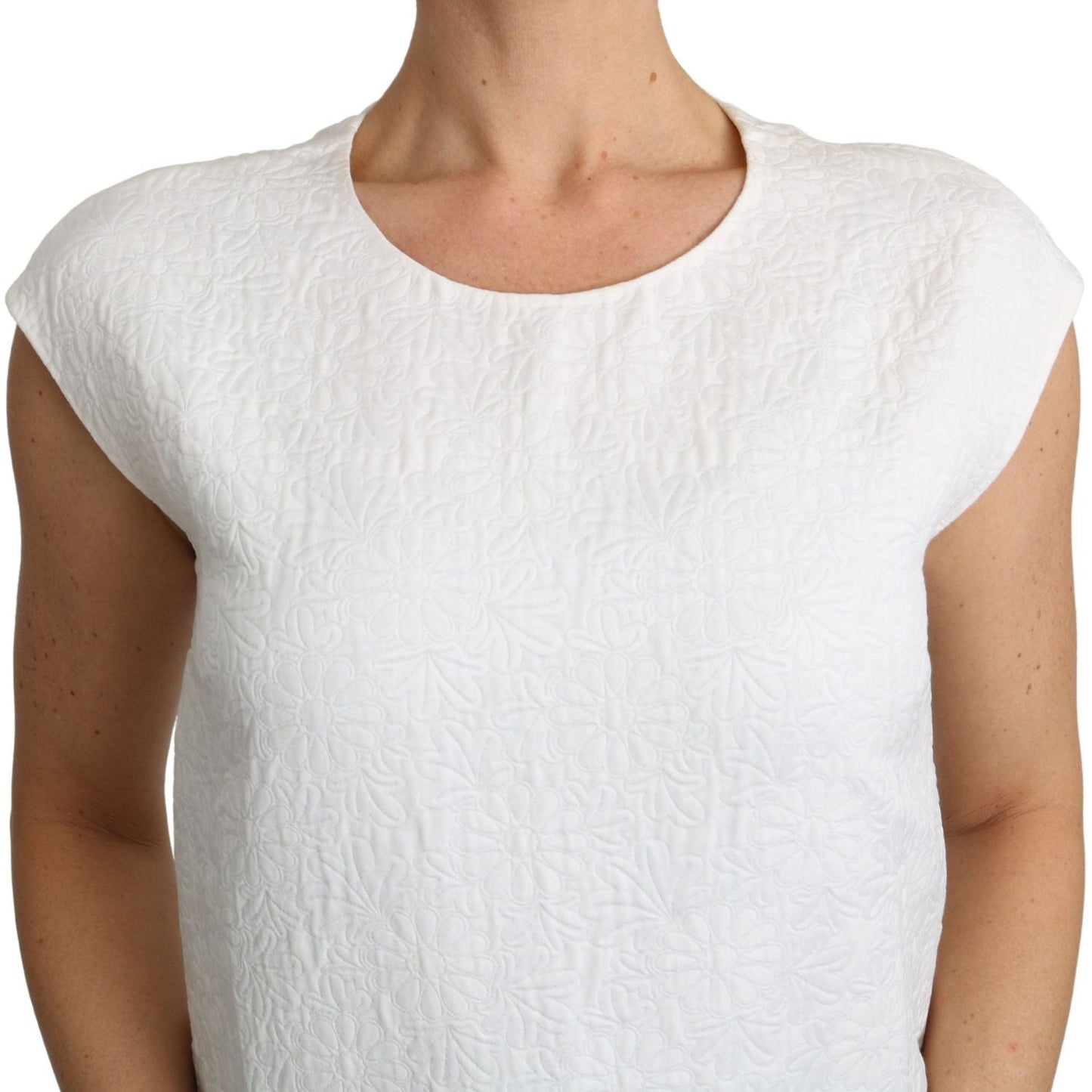 Dolce & Gabbana White Floral Brocade Blouse Cotton Top