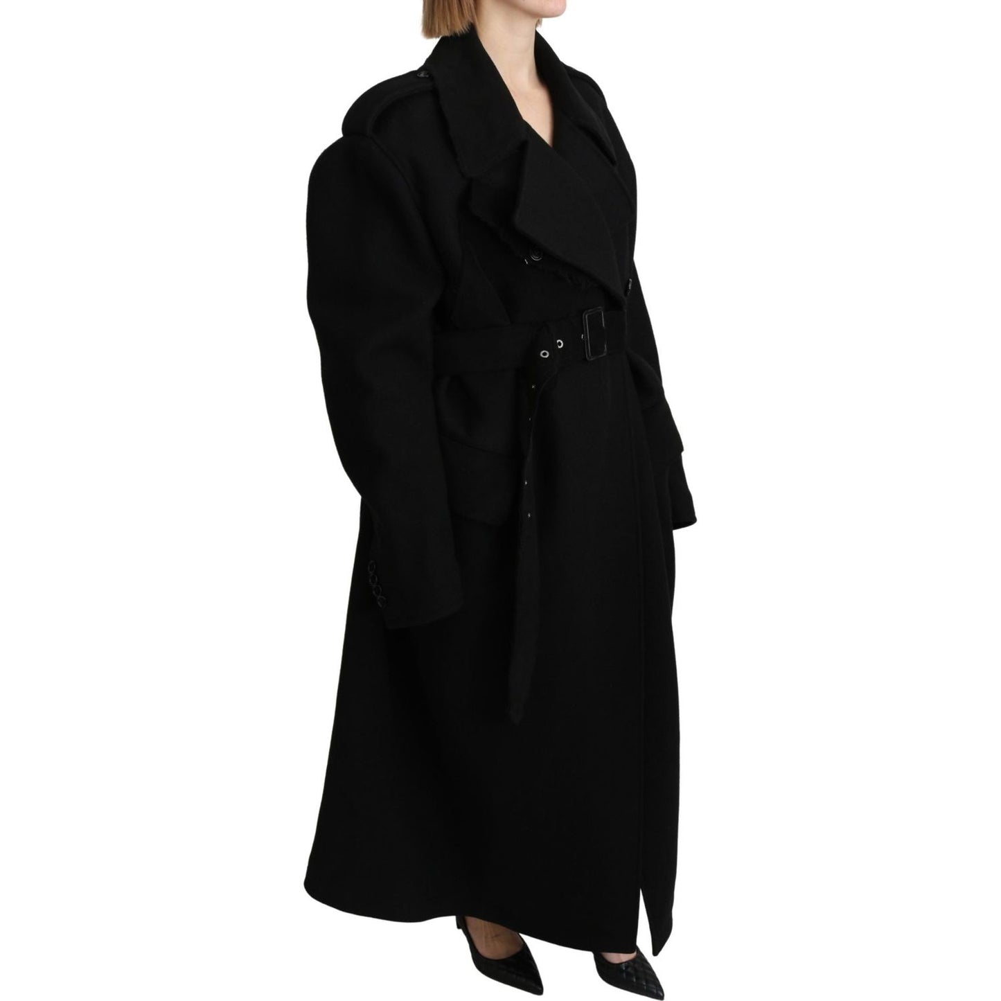 Dolce & Gabbana Virgin Wool Black Blazer Trenchcoat Jacket