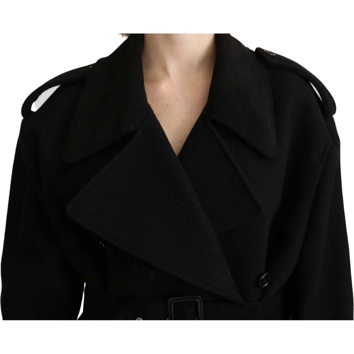 Dolce & Gabbana Virgin Wool Black Blazer Trenchcoat Jacket