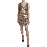 Liu Jo Brown Sequined V-neck Sleeveless Sheath Mini Dress