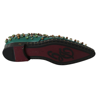 Dolce & Gabbana Green Leather Crystal Dress Broque Shoes