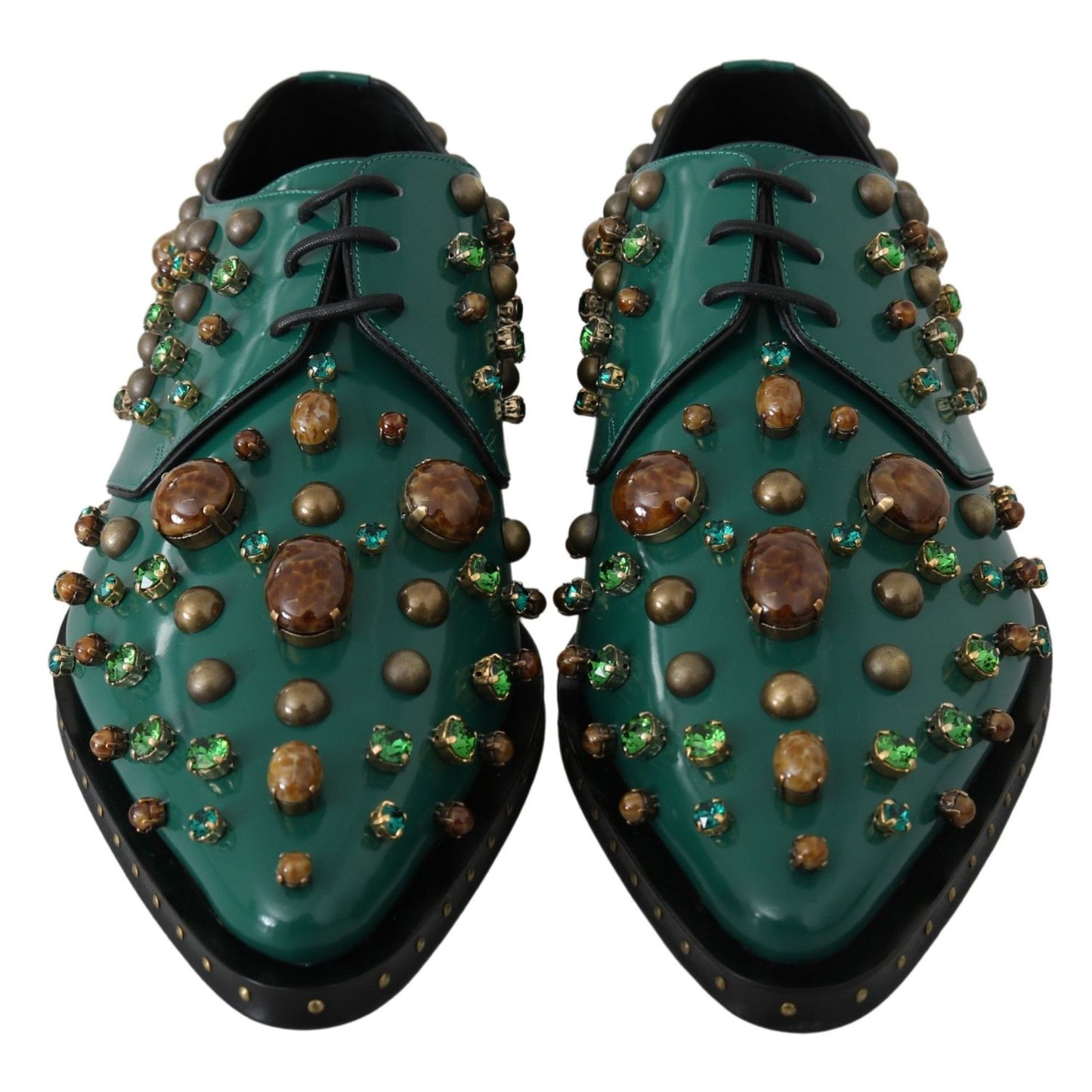 Dolce & Gabbana Green Leather Crystal Dress Broque Shoes