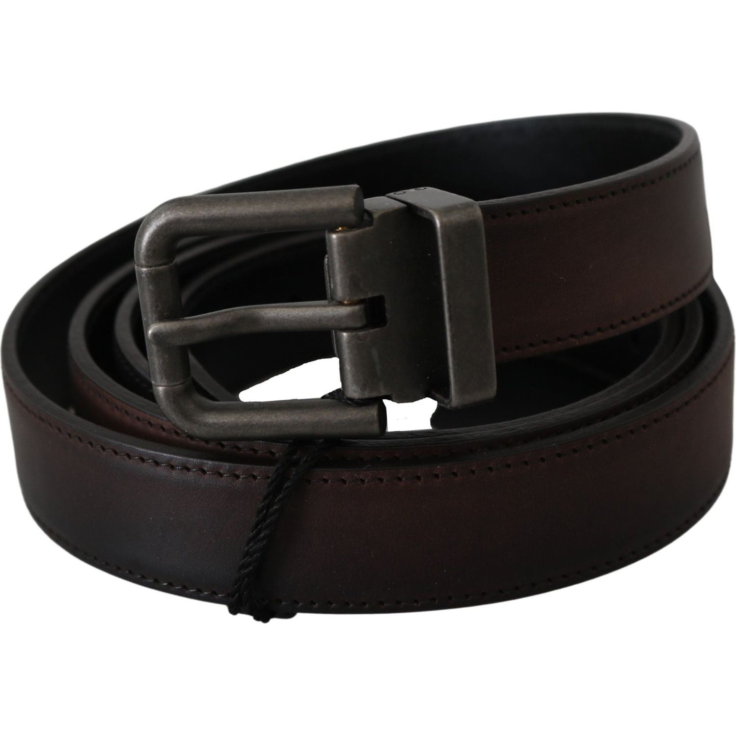 Dolce & Gabbana Solid Brown Leather Gray Buckle Belt BEL60887-115