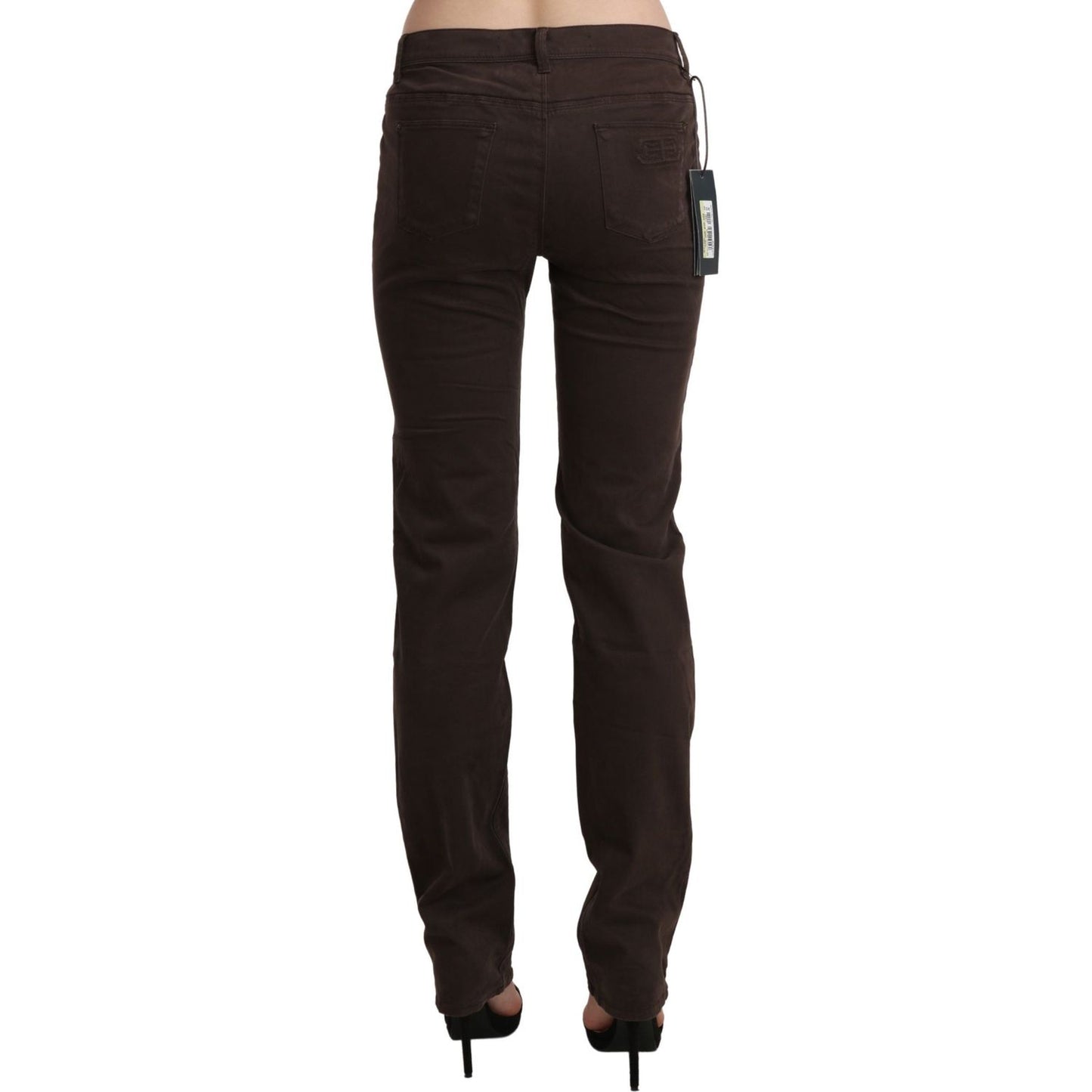 Ermanno Scervino Brown Mid Waist Skinny Slim Trouser Cotton Jeans