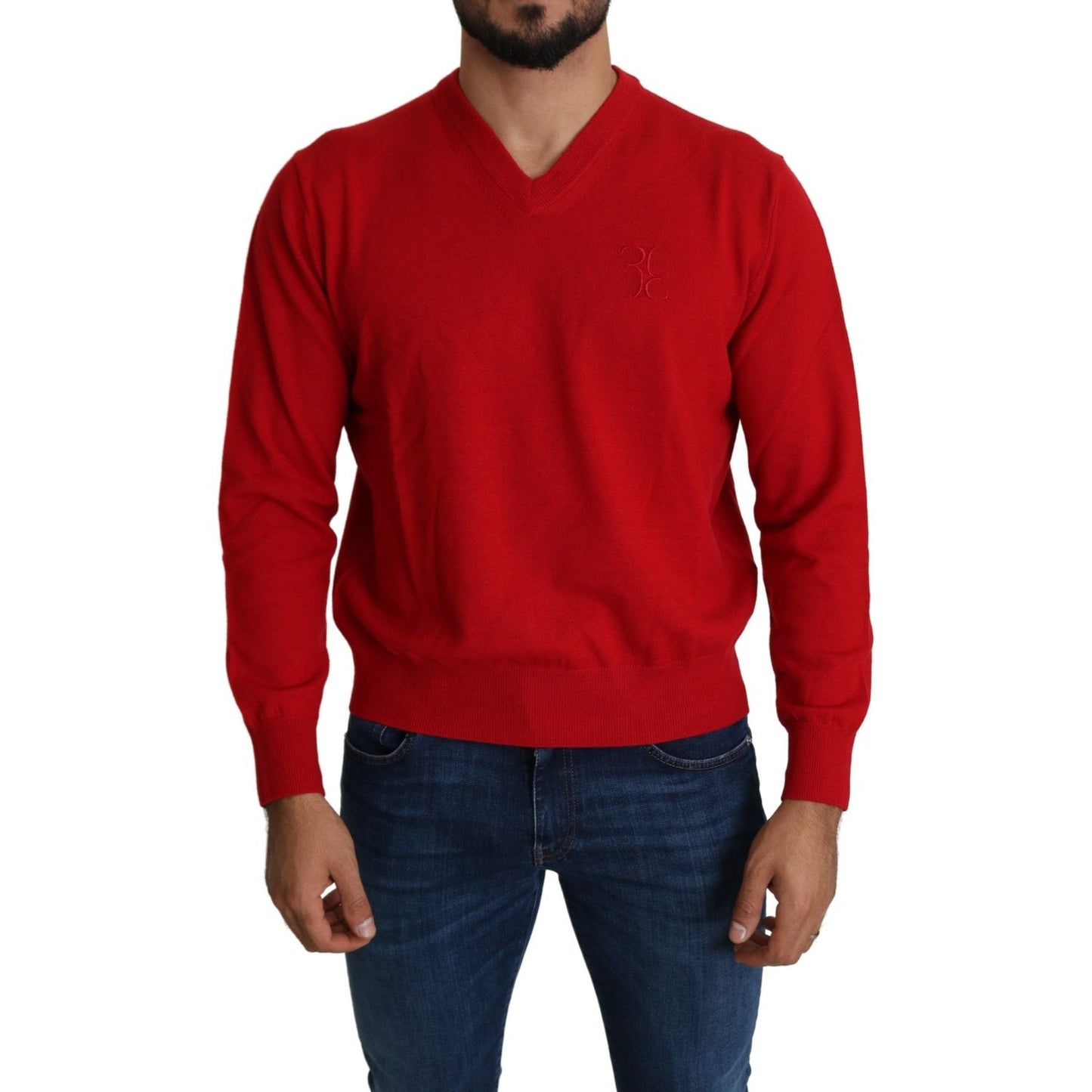 Billionaire Italian Couture Red V-neck Wool Sweatshirt Pullover Sweater