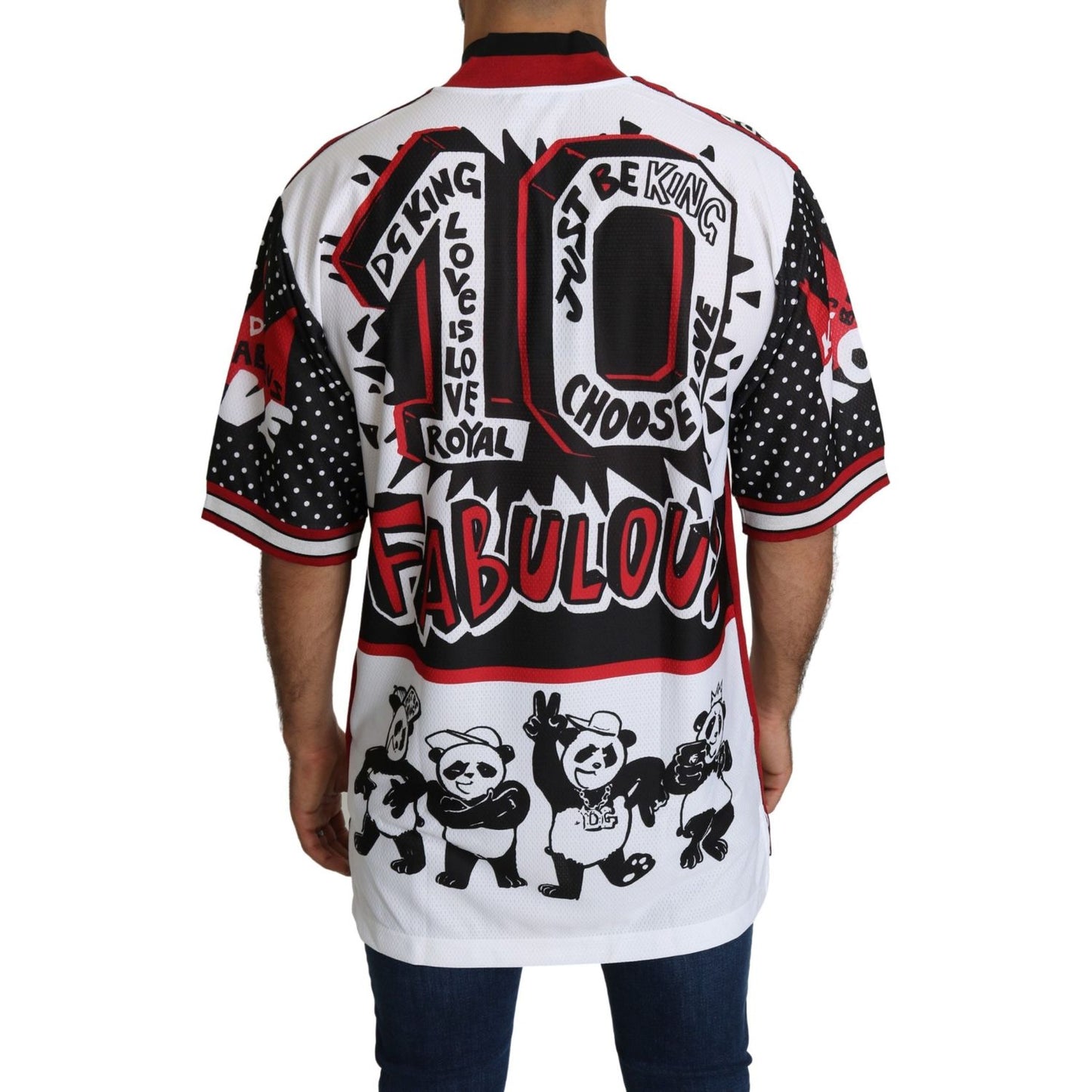 Dolce & Gabbana White King Panda Top Polyester Mens T-shirt