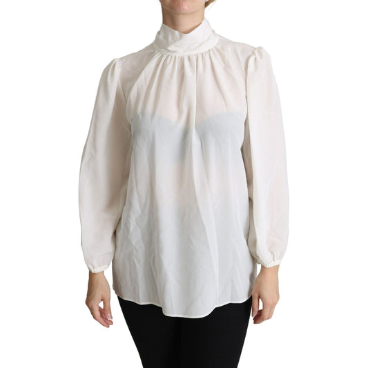 Dolce & Gabbana White Silk Pussy Bow Long Sleeved Top Blouse TSH5358-44
