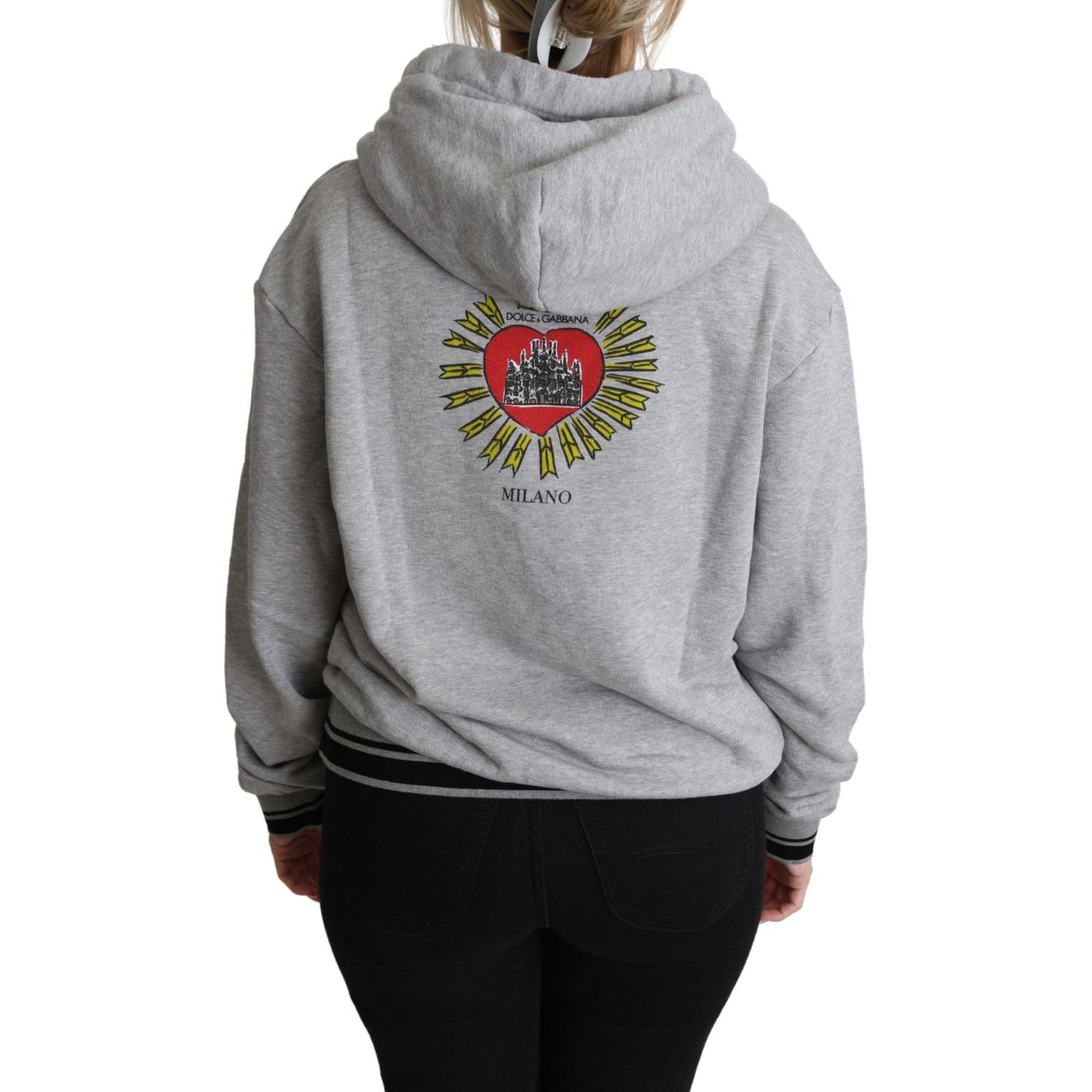 Dolce & Gabbana Gray Printed Hooded Exclusive Logo Sweater