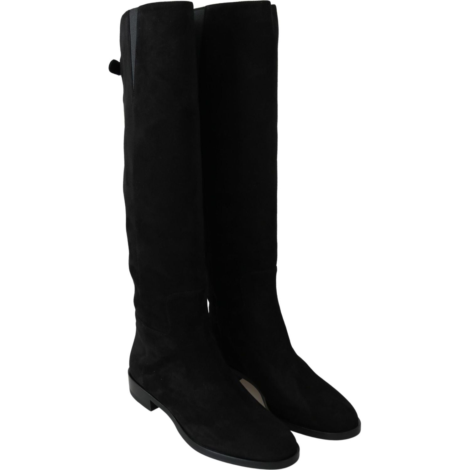 Dolce & Gabbana Black Suede Knee High Flat Boots Shoes