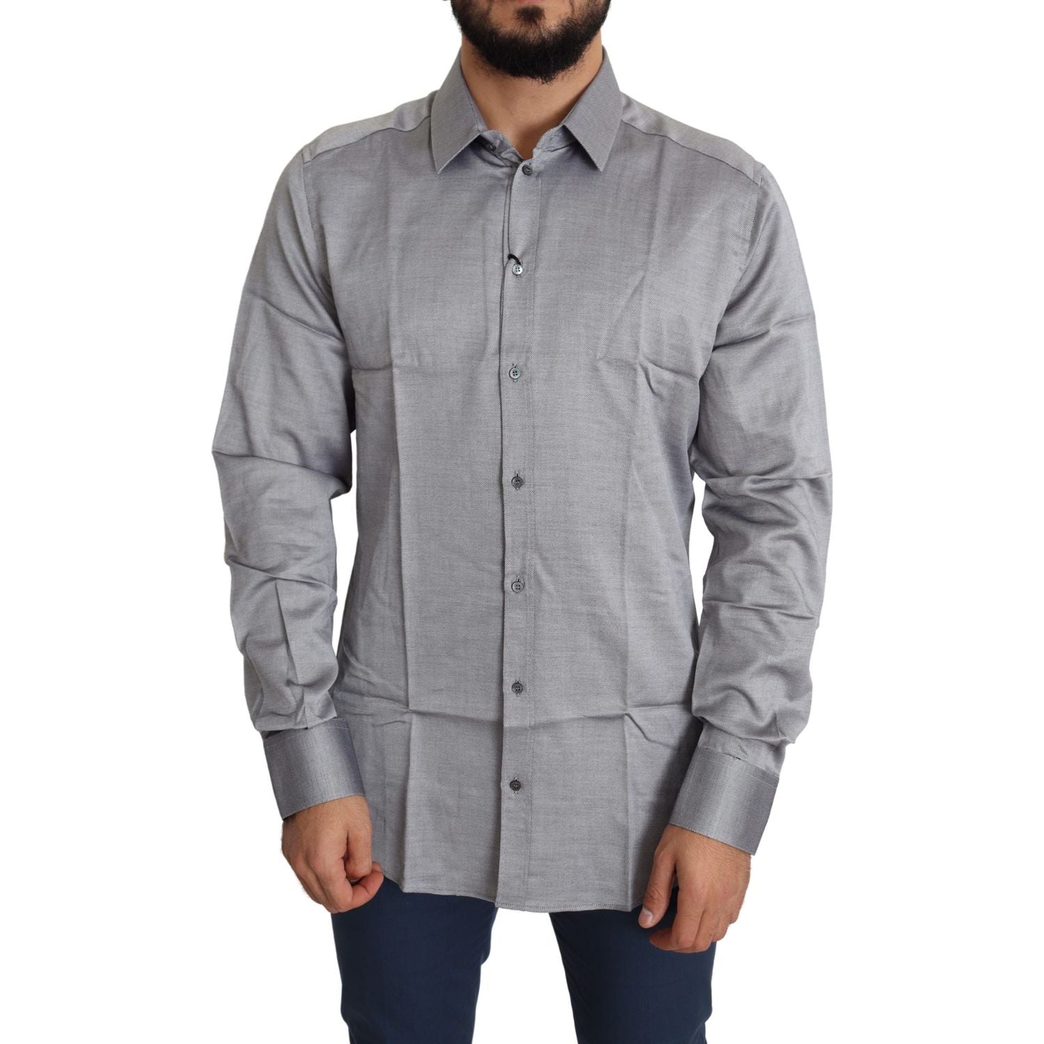 Dolce & Gabbana Gray Cotton Men Formal GOLD Dress Shirt