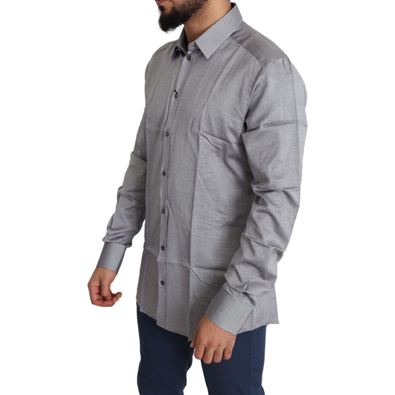 Dolce & Gabbana Gray Cotton Men Formal GOLD Dress Shirt