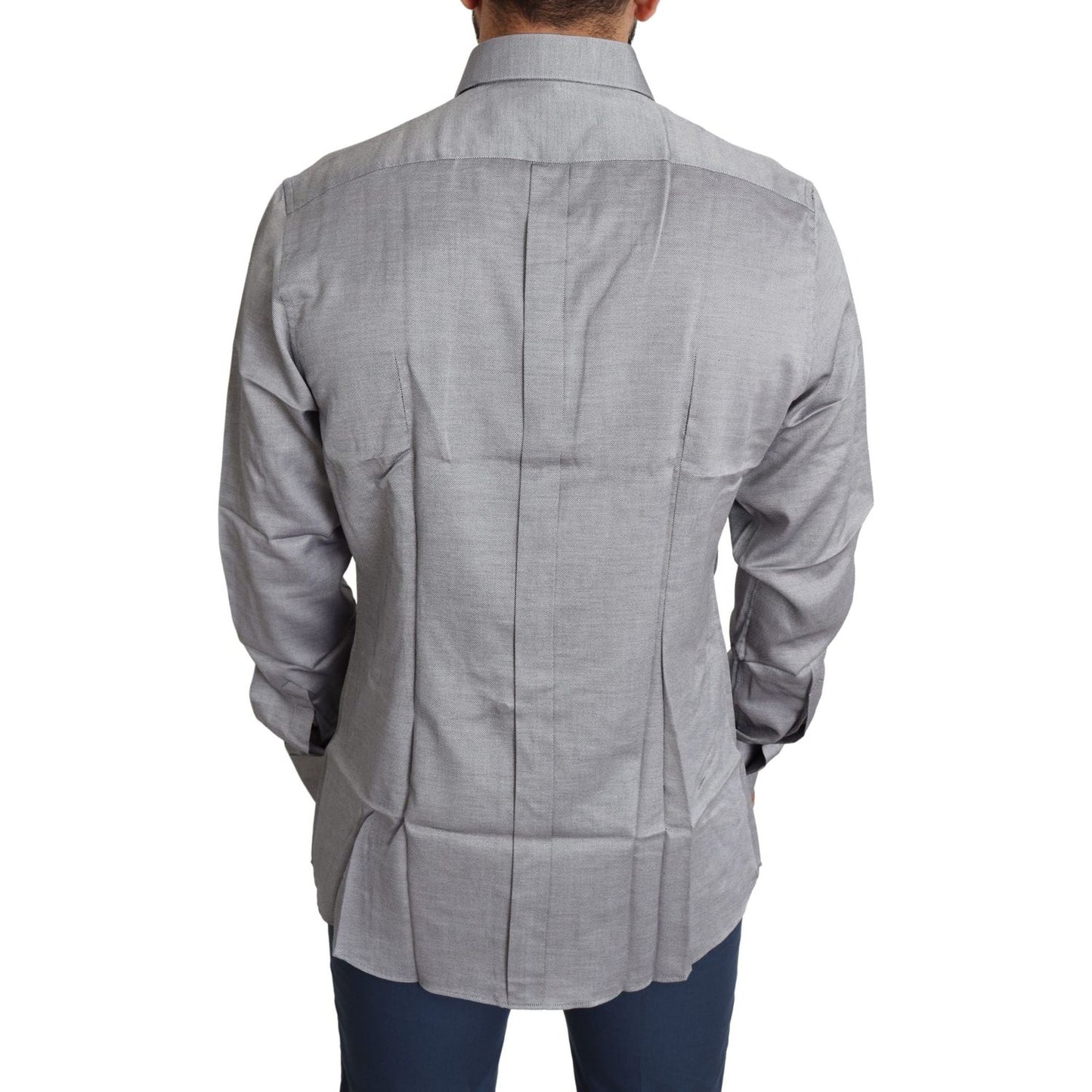 Dolce & Gabbana Gray Cotton Men Formal GOLD Dress Shirt