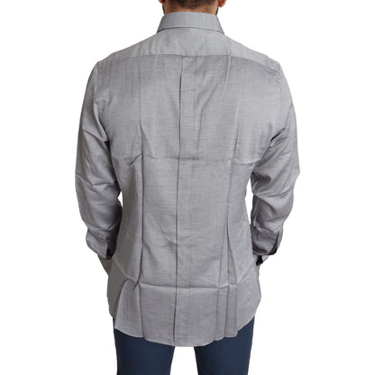 Dolce & Gabbana Gray Cotton Men Formal GOLD Dress Shirt