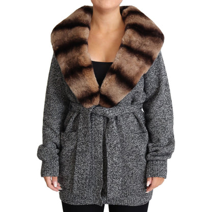 Dolce & Gabbana Gray Cardigan Fur Coat Cashmere Jacket