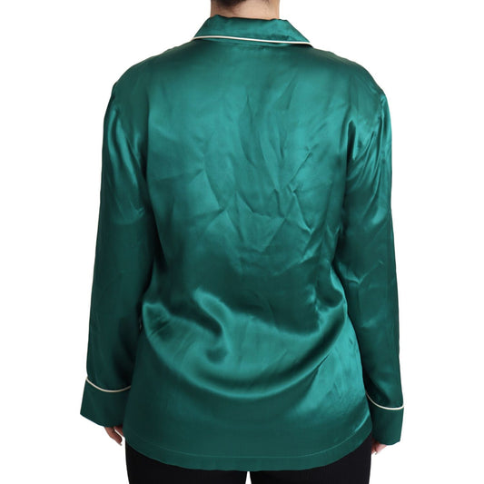 Dolce & Gabbana Green Pyjama Blouse Silk Lounge Sleepwear Top TSH5751-36