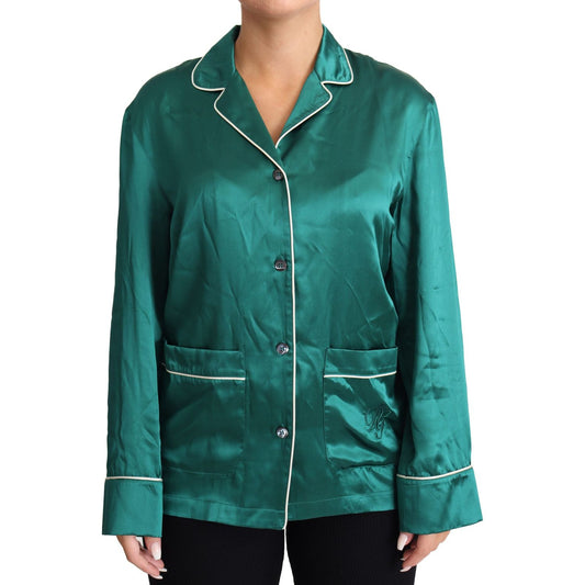 Dolce & Gabbana Green Pyjama Blouse Silk Lounge Sleepwear Top TSH5751-36