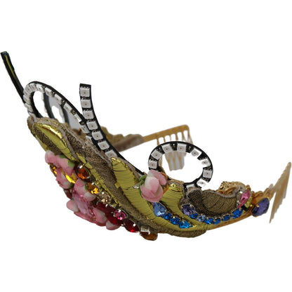 Dolce & Gabbana Gold Brass Floral Crystals LED Lights Crown Tiara Diadem Diadem