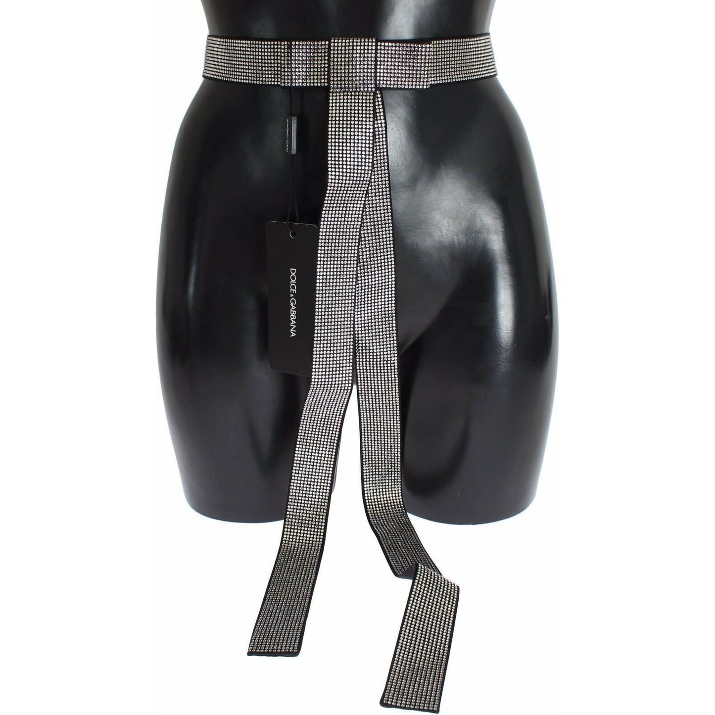 Dolce & Gabbana Black Silk Clear Crystal Bow Waist Belt