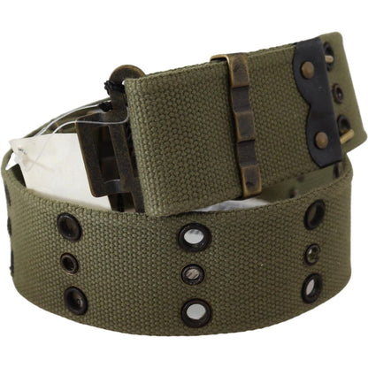 Ermanno Scervino Green 100% Cotton Rustic Bronze Buckle Belt Belt