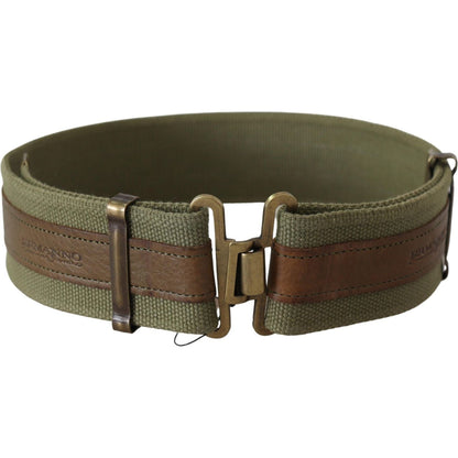 Ermanno Scervino Green Leather Rustic Bronze Buckle Army Belt Belt