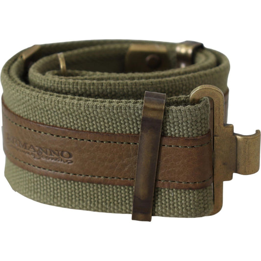 Ermanno Scervino Green Leather Rustic Bronze Buckle Army Belt Belt