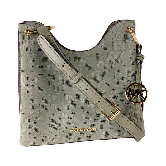 Michael Kors Joan Large Perforated Suede Leather Slouchy Messenger Handbag (Army Green) 503744