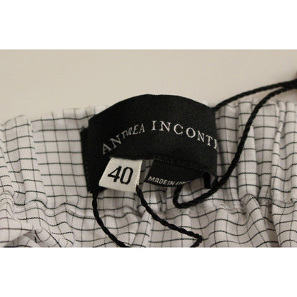 Andrea Incontri White Cotton Checkered Stretch Skirt