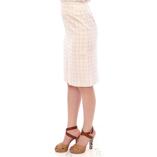 Andrea Incontri White Cotton Checkered Pencil Skirt GSS10711-2
