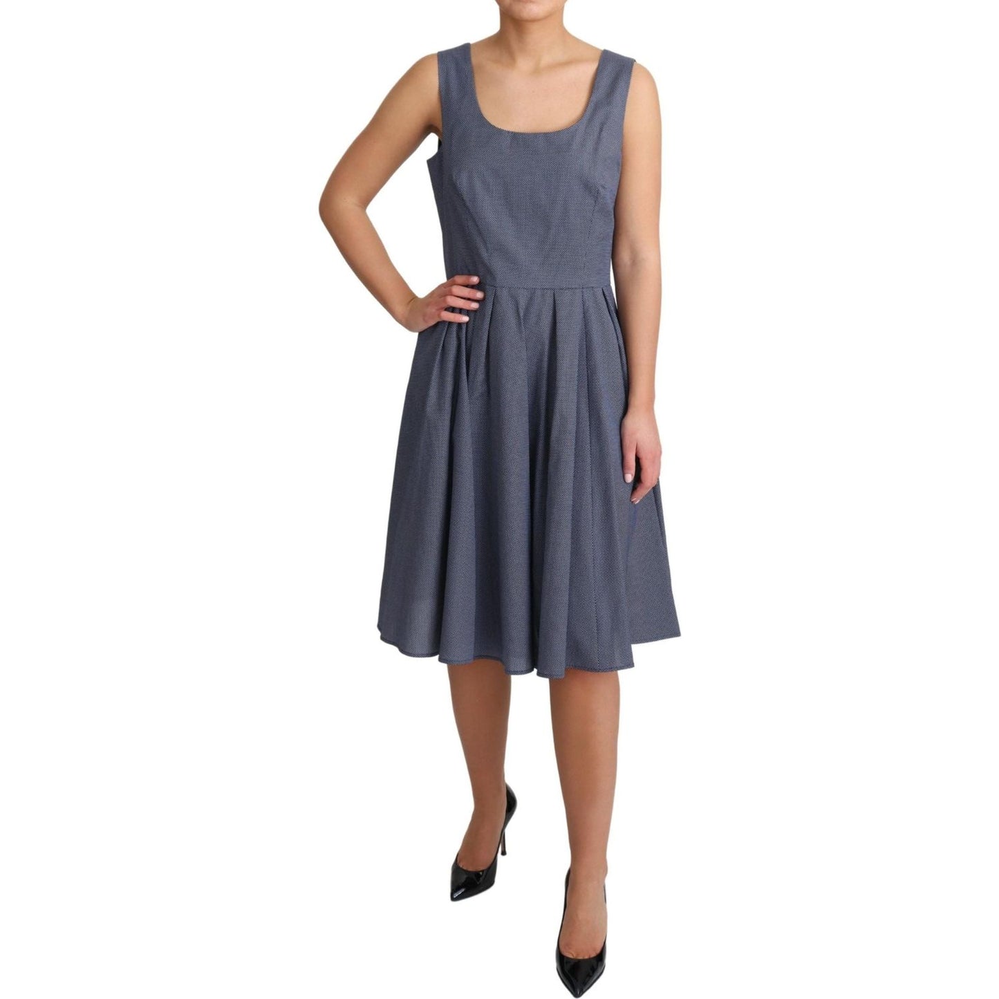 Dolce & Gabbana Blue Polka Cotton A-Line Stretch Dress