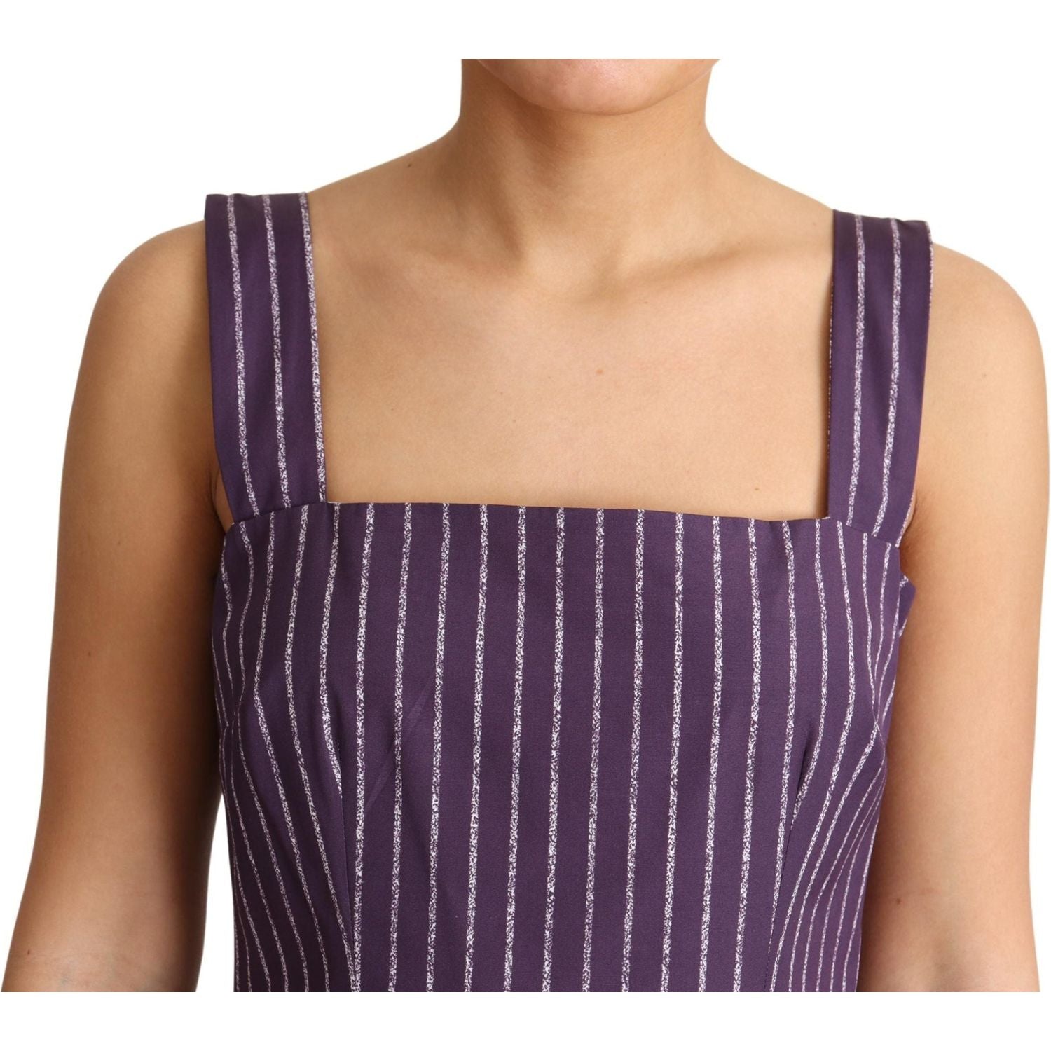 Dolce & Gabbana Purple Striped Cotton A-Line Stretch Dress