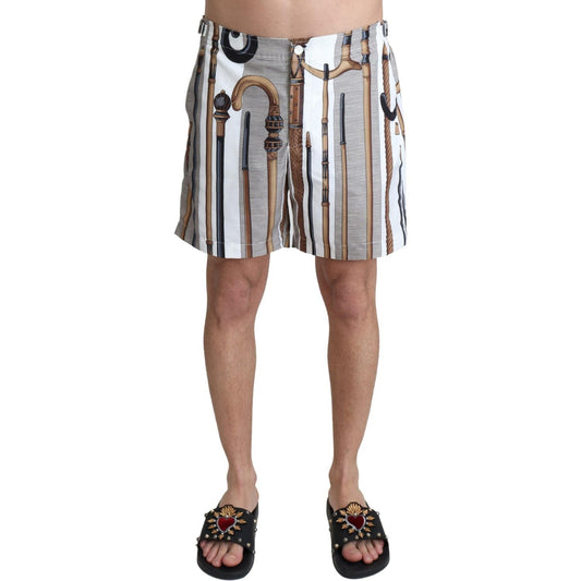 Dolce & Gabbana White Walking Stick Beachwear Shorts Swimshorts BIK1070-48