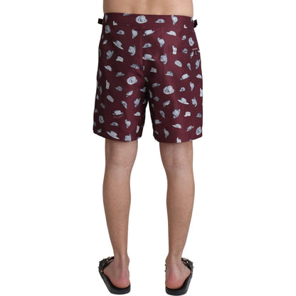 Dolce & Gabbana Maroon Hats Print Beachwear Shorts Swimwear