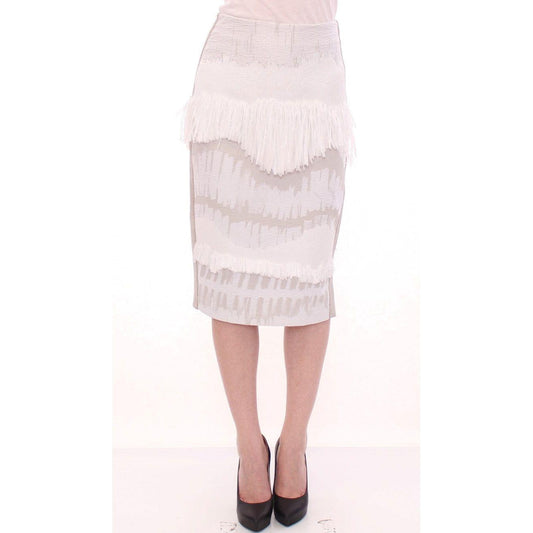 Arzu Kaprol White Acrylic Straight Pencil Skirt GSS10322-1