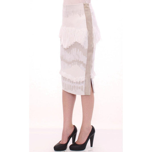 Arzu Kaprol White Acrylic Straight Pencil Skirt GSS10322-1