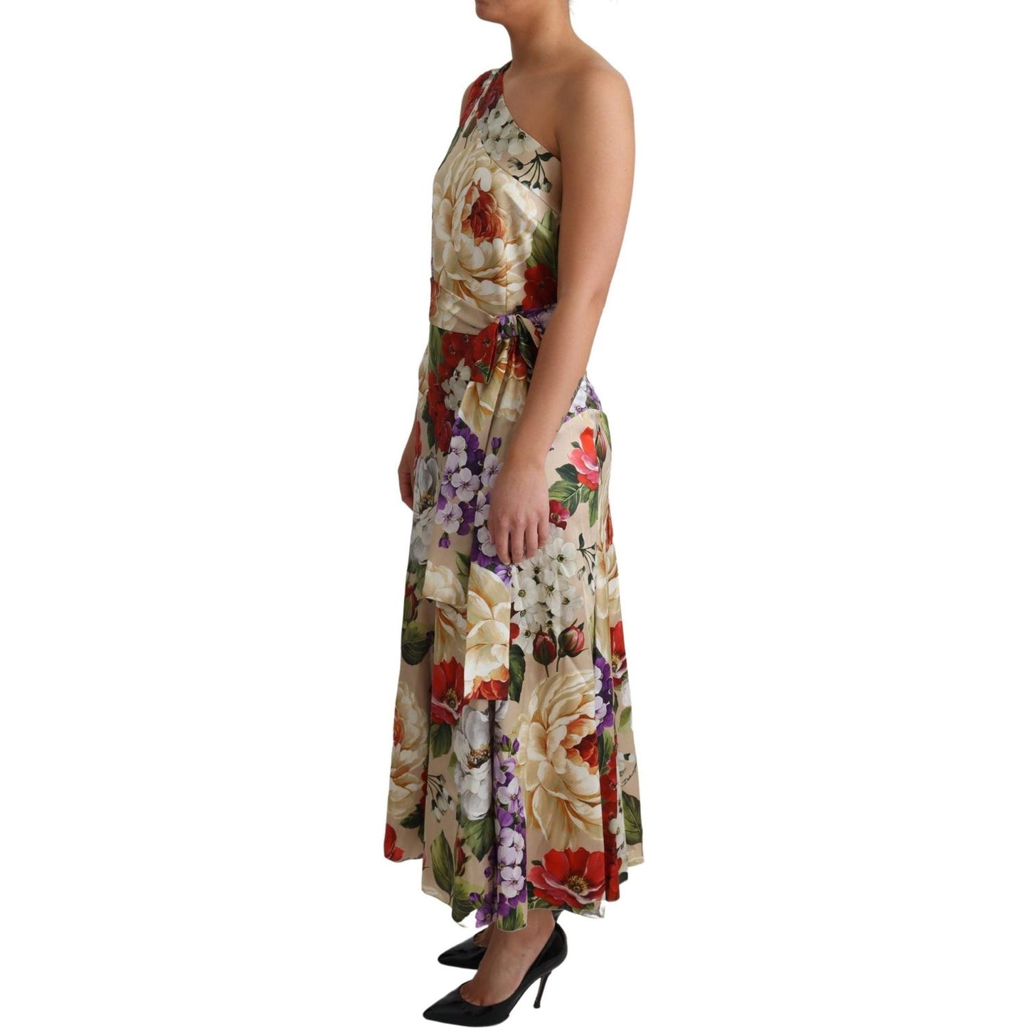Dolce & Gabbana Print Silk Stretch One Shoulder Dress Floral WOMAN DRESSES