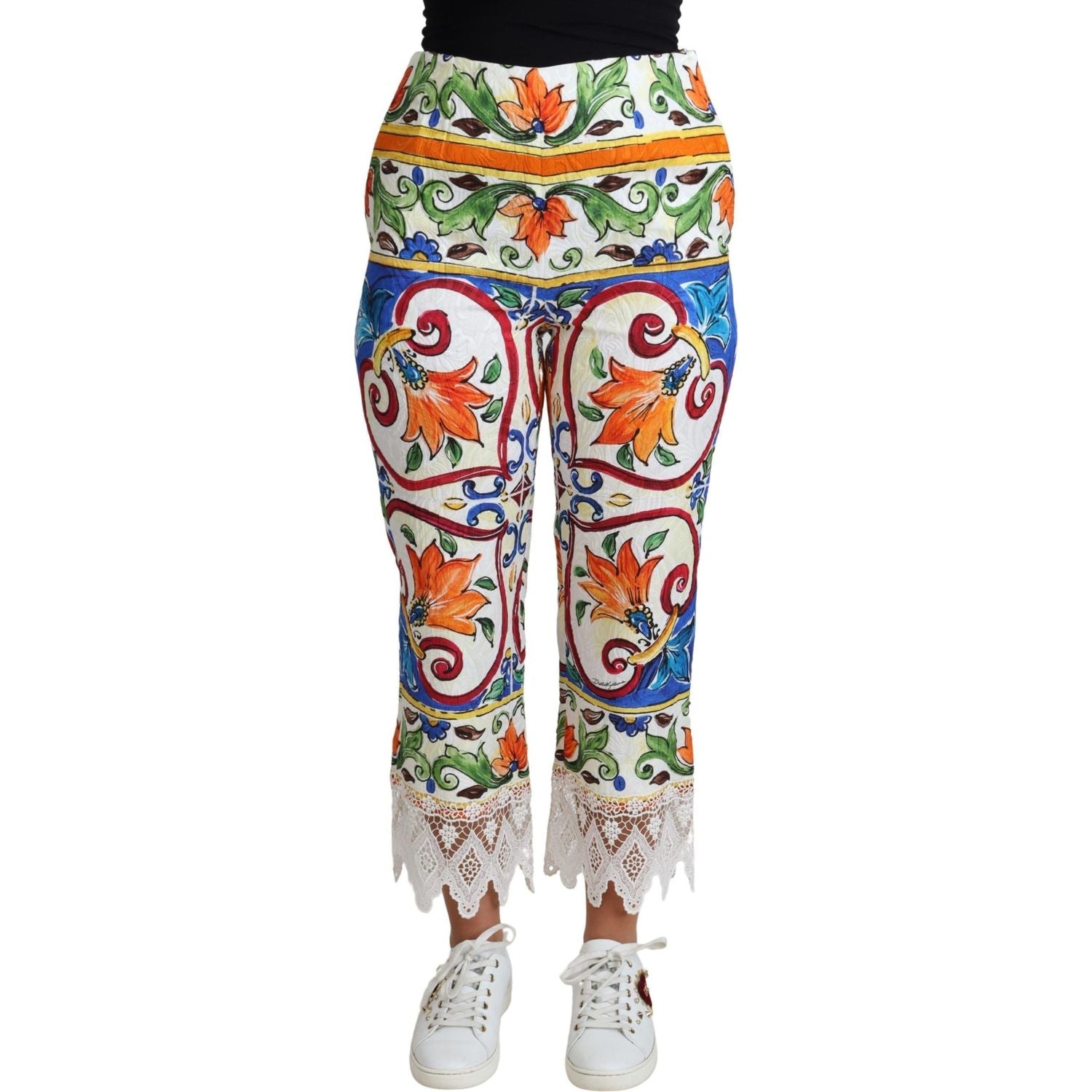 Dolce & Gabbana Multicolor Majolica Print Trouser  Cotton Pants