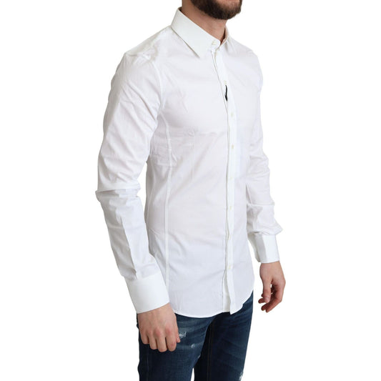 Dolce & Gabbana White Cotton Stretch Men Formal SICILIA Shirt TSH5939 -38