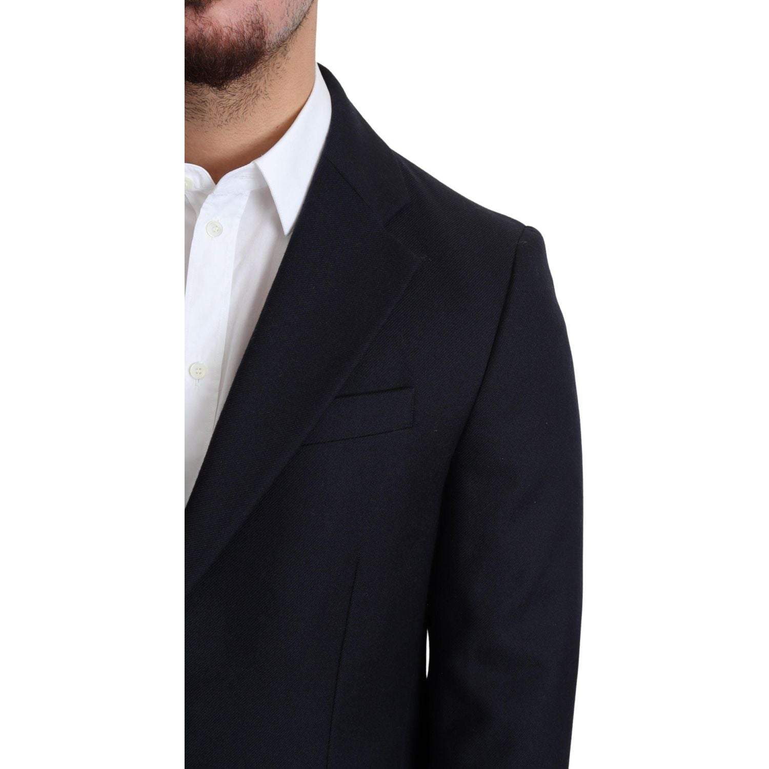 Dolce & Gabbana Dark Blue Wool Single Breasted Coat Jacket