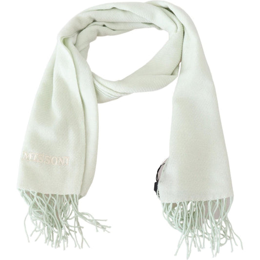 Missoni Light Green Pattern Cashmere Unisex Wrap Fringes Scarf