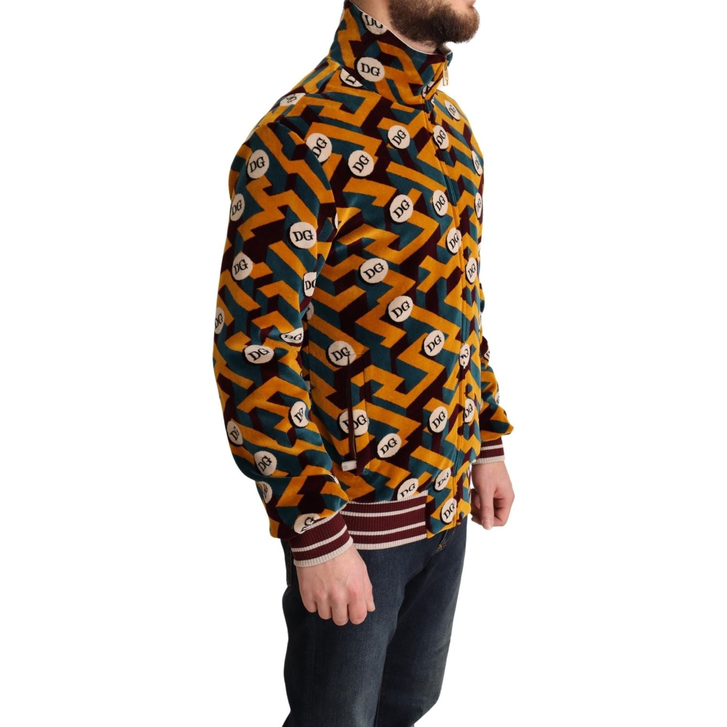 Dolce & Gabbana Multicolor Velvet DG Logo Mens Sweater Jacket